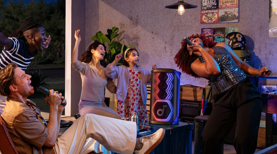 Karaoke party with soundcore speaker and mics