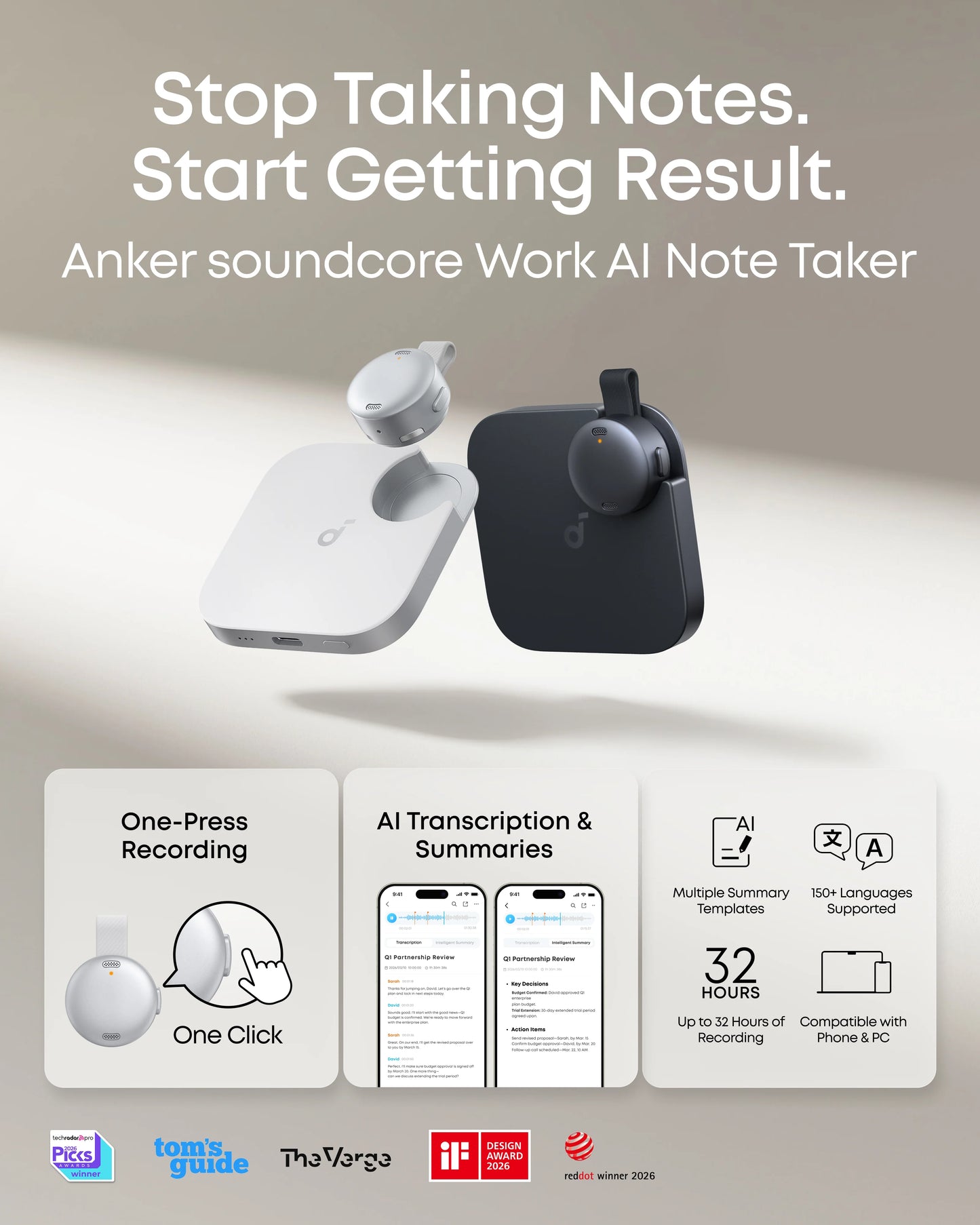 Anker soundcore Work | Coin-Sized Wearable Al Note Taker / Voice Recorder