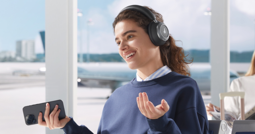 soundcore Space One Pro headphones with exclusive four stage noise cancelling system