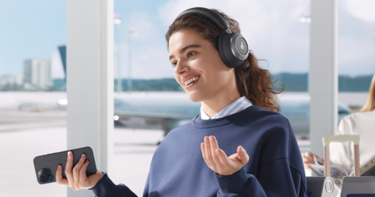 soundcore Space One Pro headphones with exclusive four stage noise cancelling system