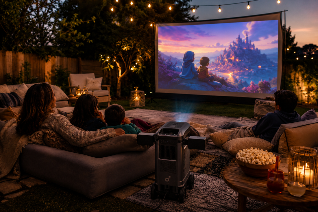soundcore Nebula X1 Pro 4K projector for an outdoor backyard movie night setup