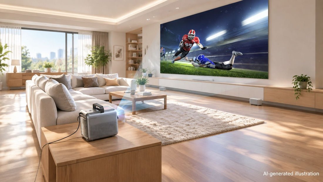 soundcore Nebula X1S projects live sports clearly in a bright living room