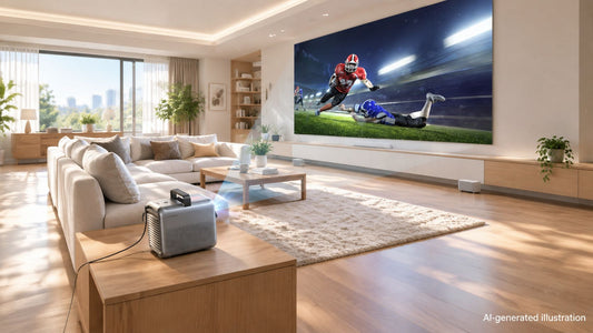 soundcore Nebula X1S projects live sports clearly in a bright living room