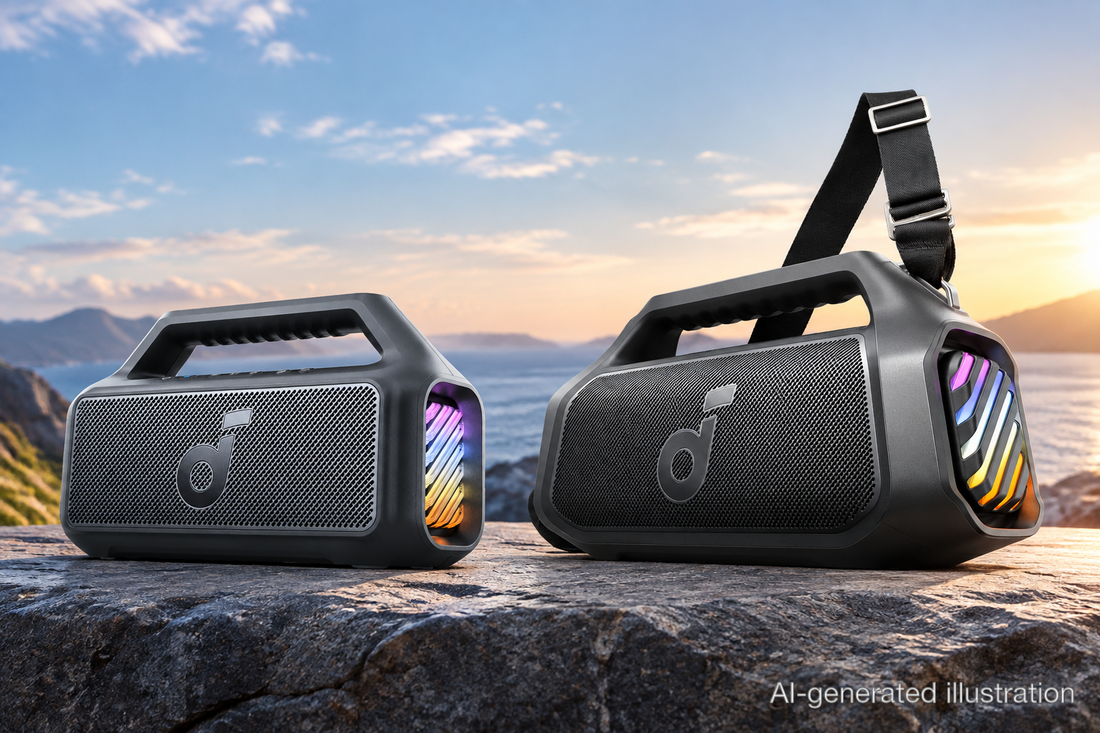 soundcore Boom 2 and Boom 2 Plus speakers side by side outdoors
