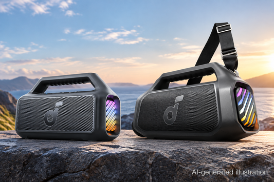 soundcore Boom 2 and Boom 2 Plus speakers side by side outdoors