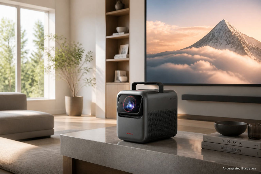 soundcore Nebula X1S projector in a bright living room
