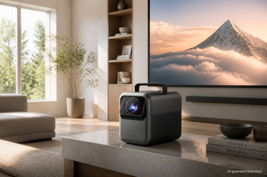 soundcore Nebula X1S projector in a bright living room