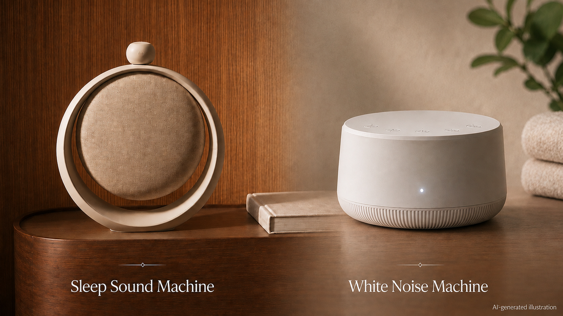 Side-by-side comparison of a sleep sound machine and a white noise machine