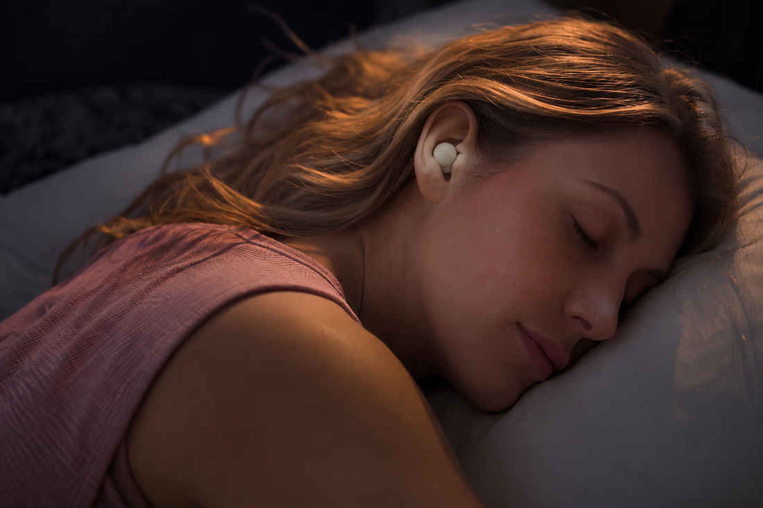 Anker soundcore Sleep Earbuds 4 worn by a woman sleeping on her side