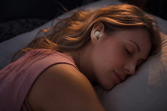 Anker soundcore Sleep Earbuds 4 worn by a woman sleeping on her side