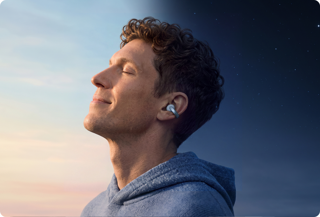 Anker soundcore AeroClip 2 open-ear earbuds worn by a man