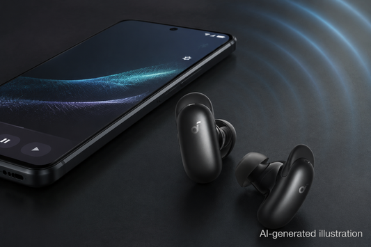 soundcore wireless earbuds paired with an Android phone