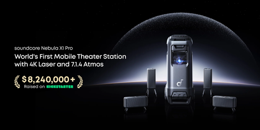 soundcore Nebula X1 Pro mobile theater station with 4K laser projection and 7.1.4 Dolby Atmos speakers