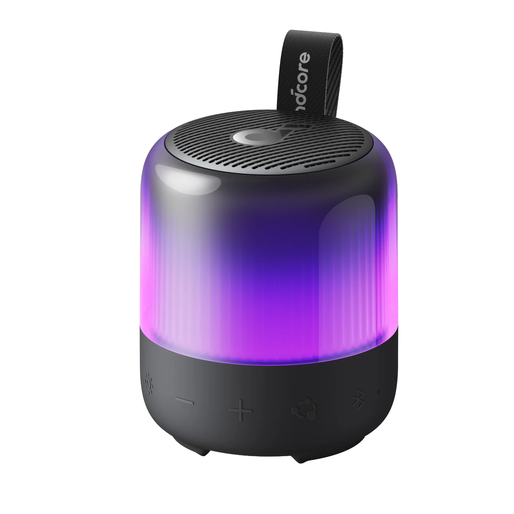 soundcore speaker with purple-blue LED light effect