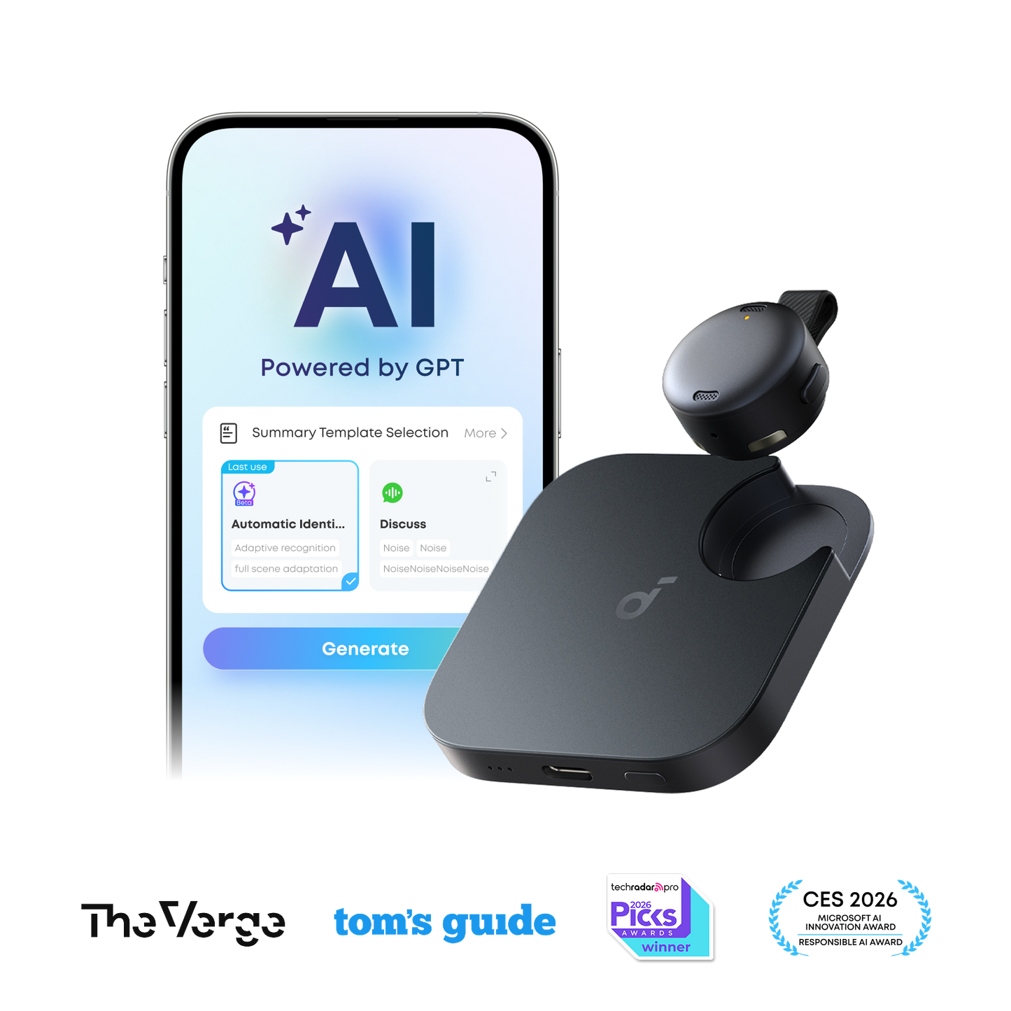 Anker soundcore Work | Coin-Sized Wearable Al Note Taker / Voice Recorder