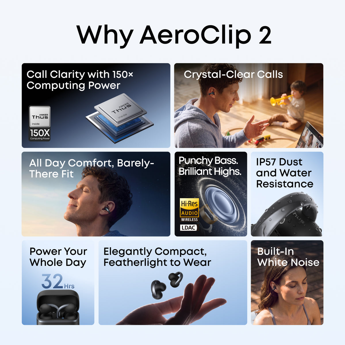 Anker soundcore Aeroclip 2 |  Guinness-Certified Clip-On Earbuds for Clear Calls