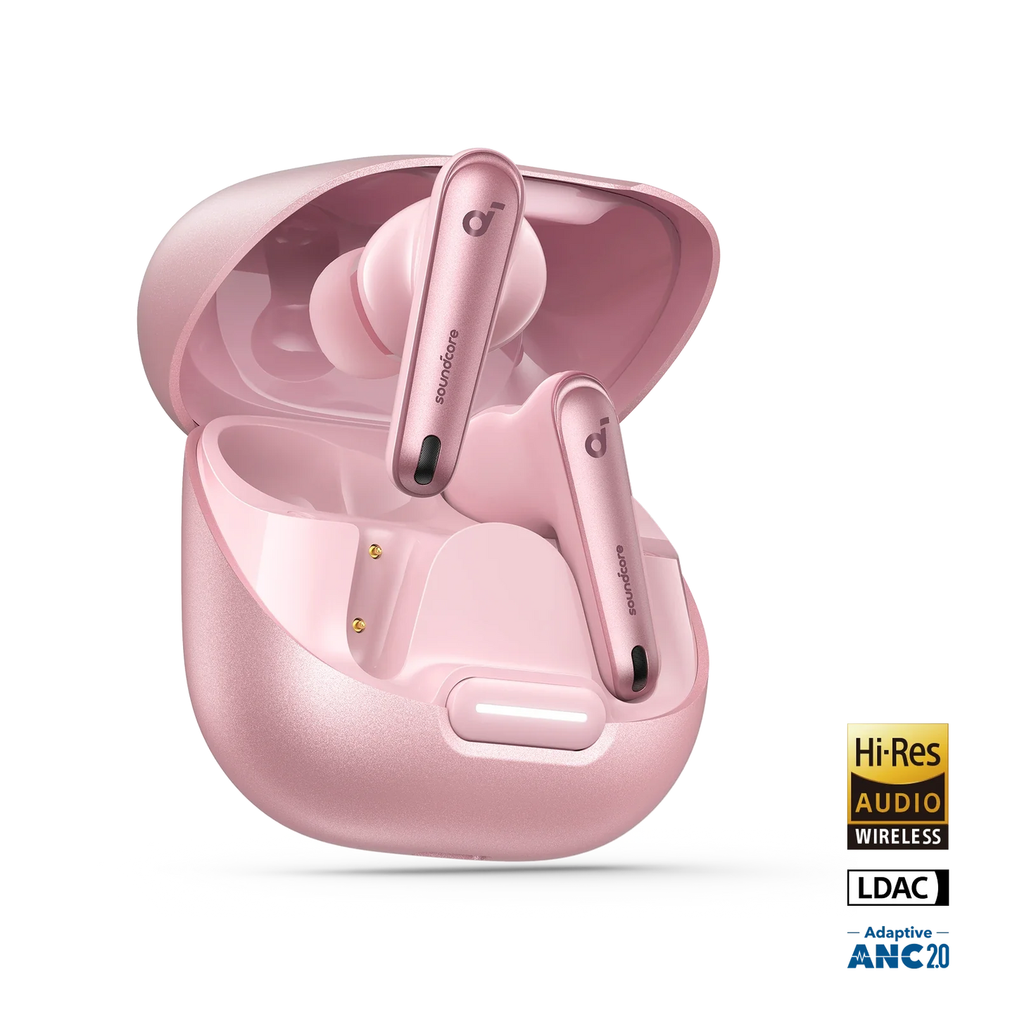 soundcore pink wireless earbuds with LDAC and Hi-Res Audio