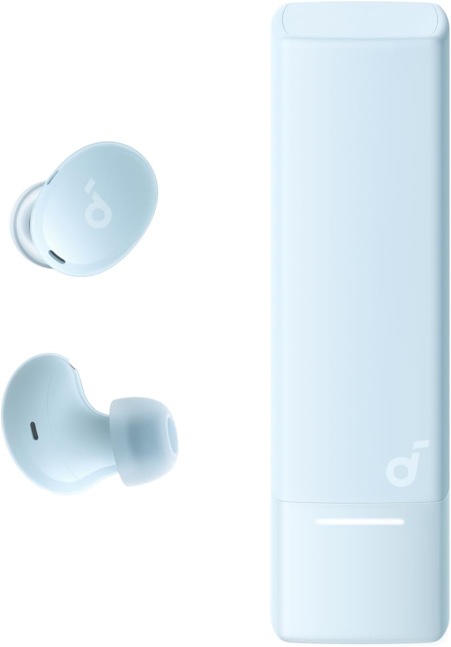 soundcore with compact earbuds and slim charging case