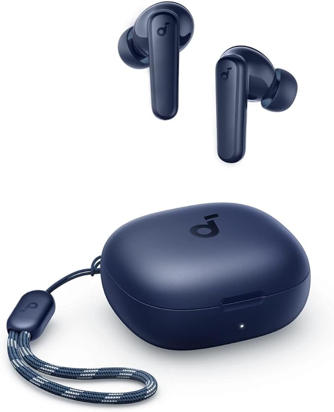soundcore earbuds and case with navy color for portable use
