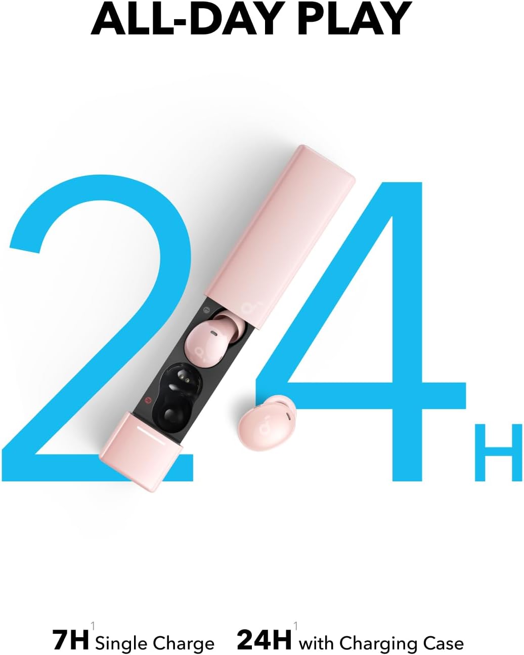 soundcore pink earbuds with 24H battery for music