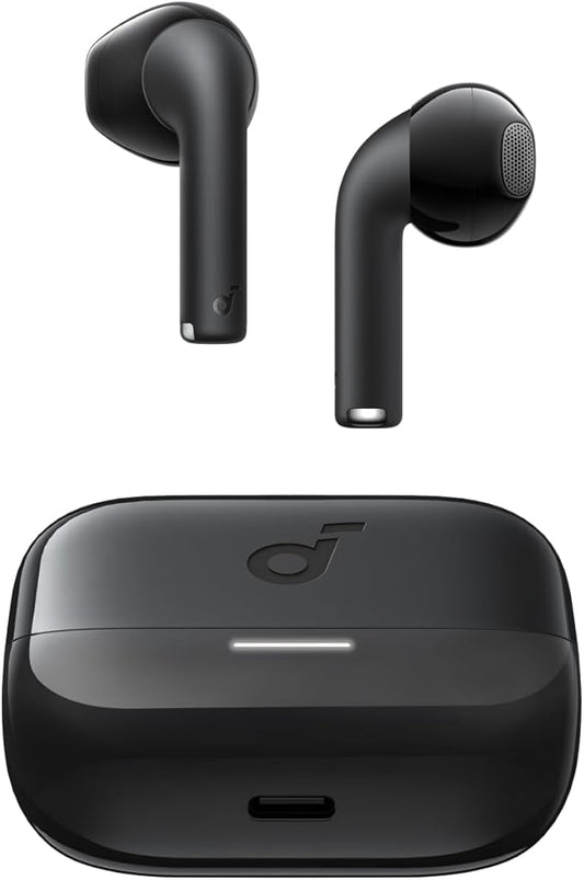 soundcore black earbuds with charging case for wireless audio