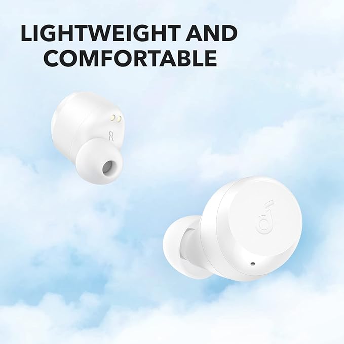 soundcore white earbuds with lightweight and comfortable design
