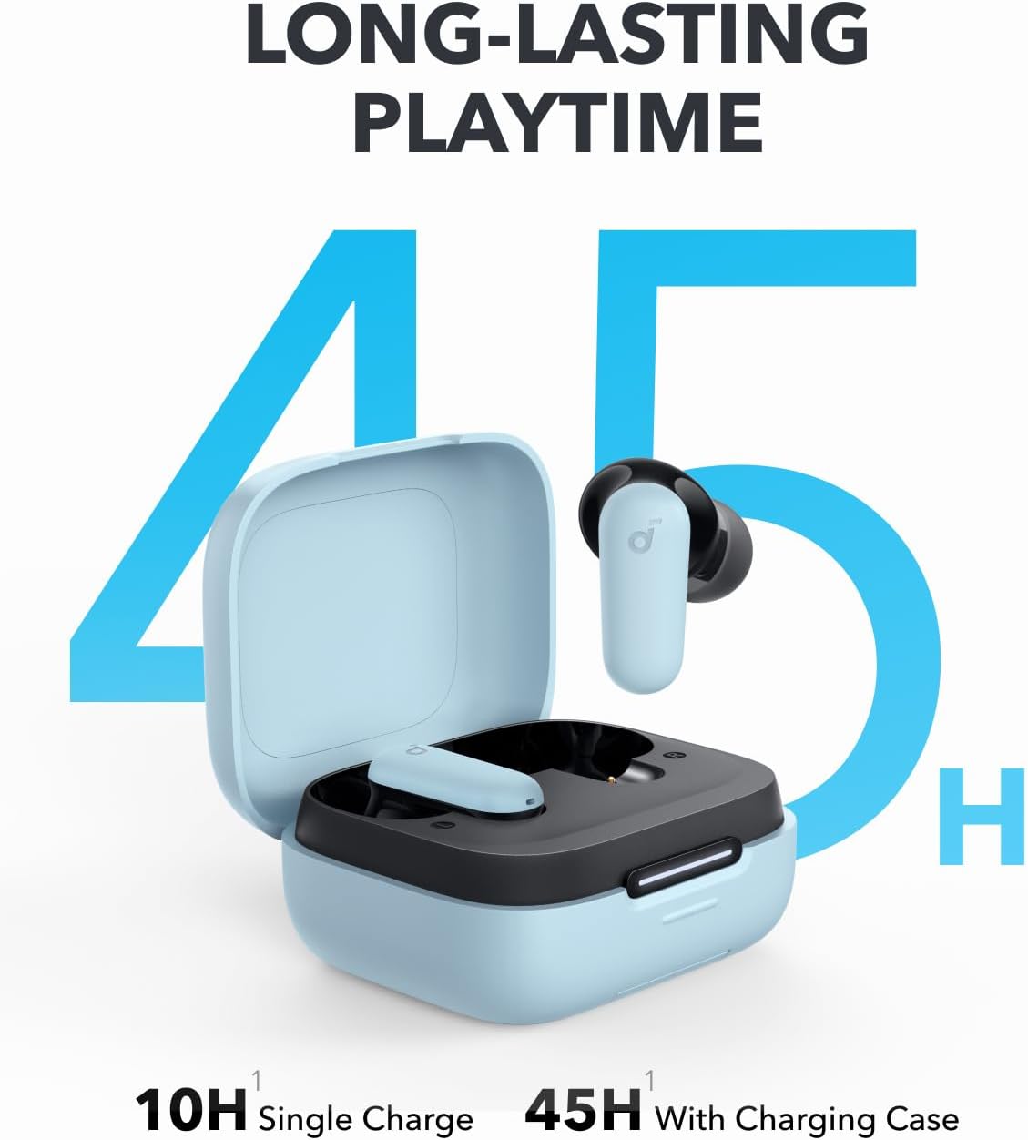 soundcore blue wireless earbuds with 45H playtime