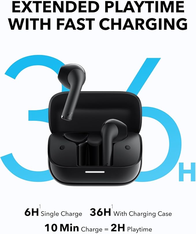 soundcore black wireless earbuds with fast charging case