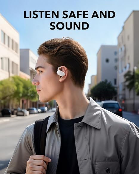 soundcore earbud with open-ear design for safe listening outdoors