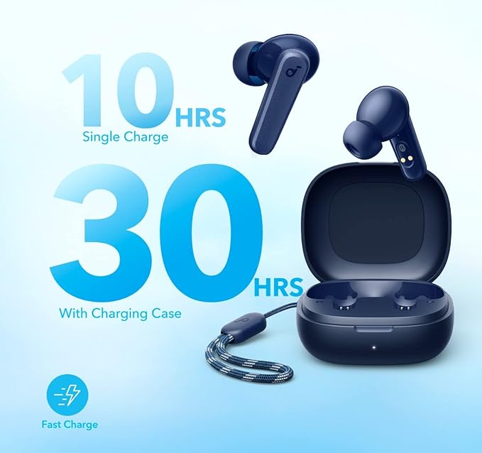 soundcore with 10hr battery, 30hr case, ping fast charge