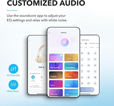 soundcore app with 22 EQs and white noise for personalized audio