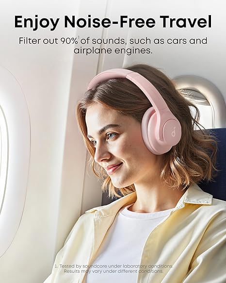 soundcore headphones with noise cancelling for airplane travel