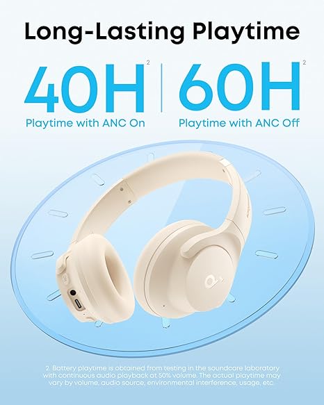 soundcore headphones with 40H ANC playtime for music