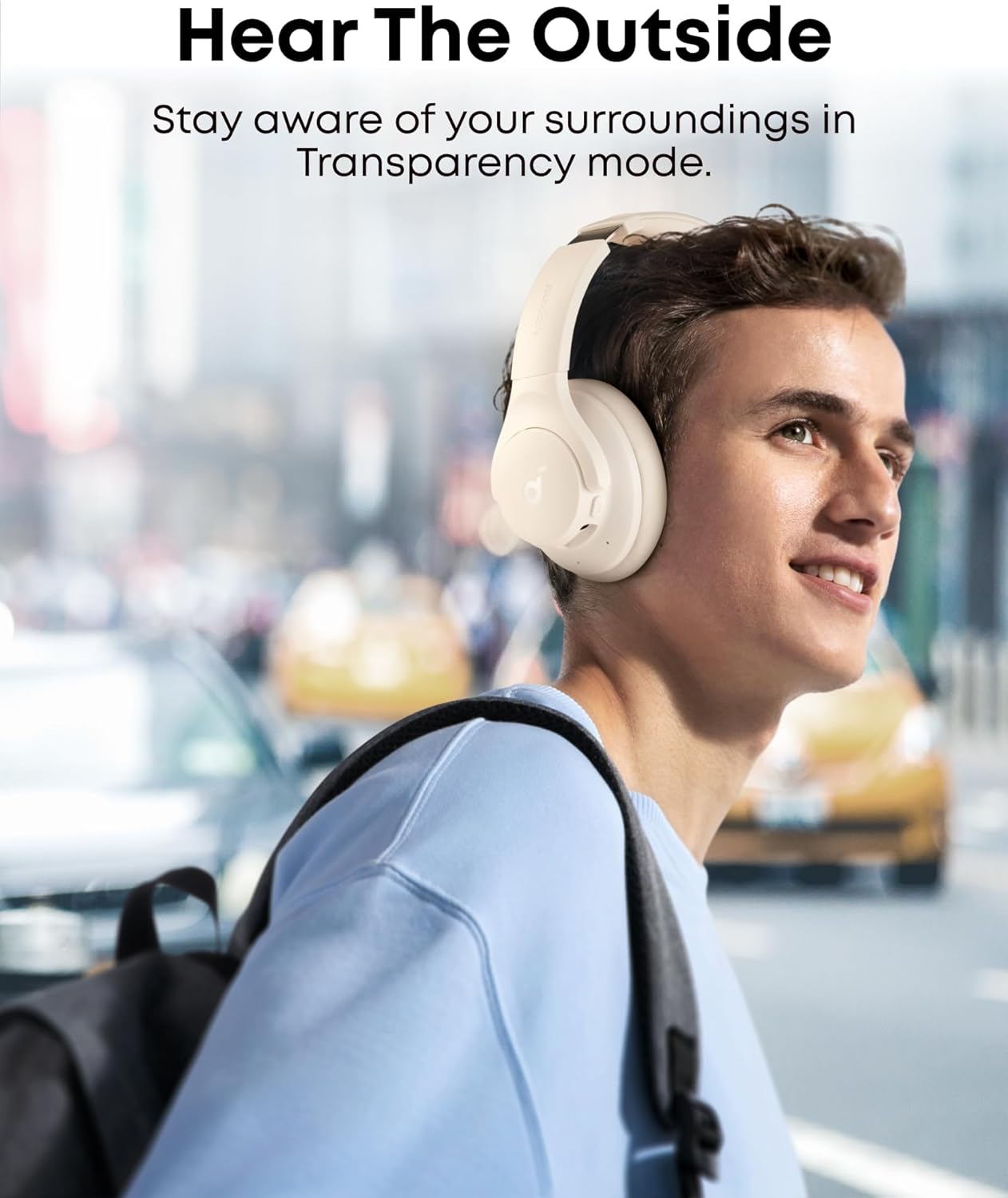 soundcore headphones with transparency mode for street awareness