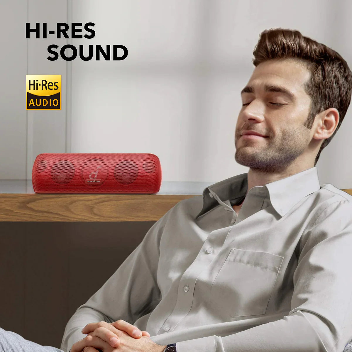 soundcore red speaker with hi-res sound feature