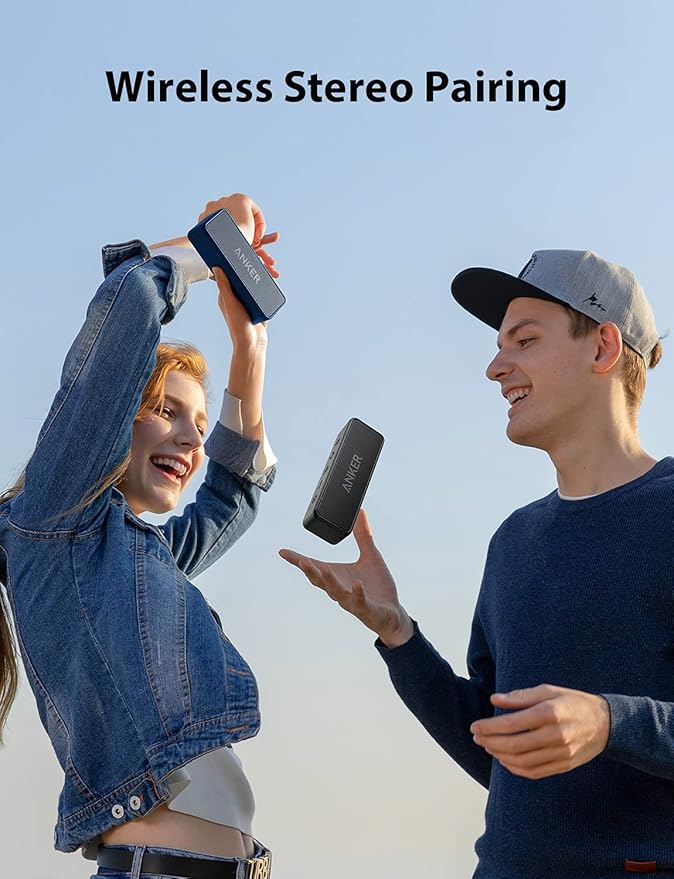 Anker speaker with wireless stereo pairing for music.
