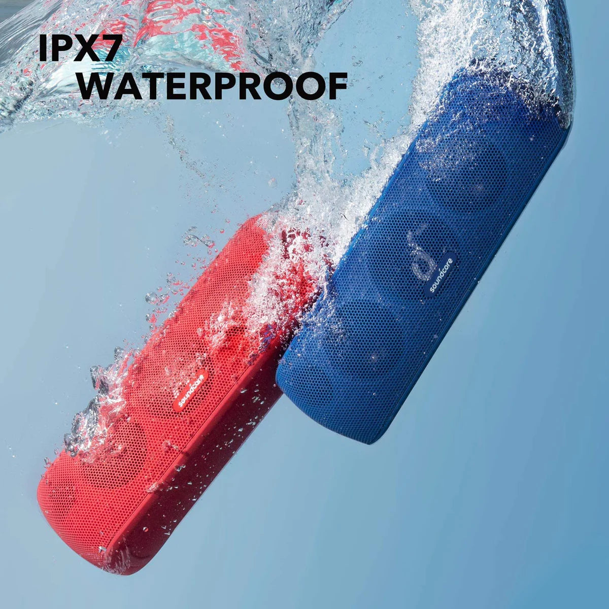 soundcore red speakers with IPX7 waterproof for protection