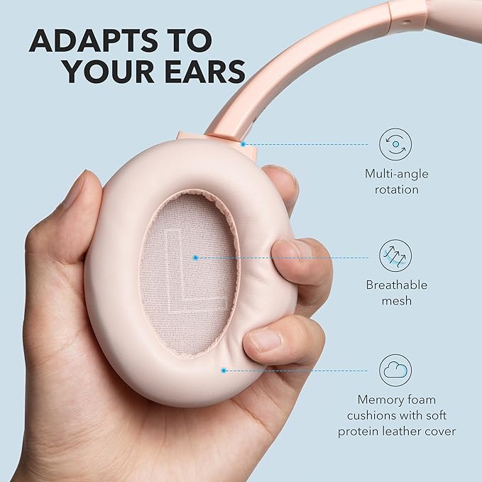soundcore headphones with multi-angle rotation and soft cushions