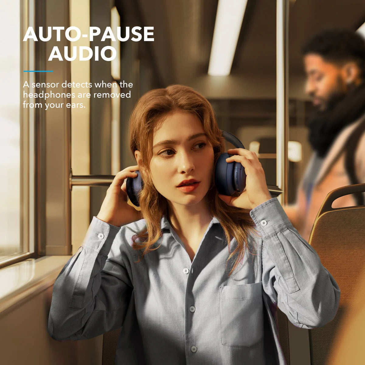 soundcore headphones with auto-pause on public transport
