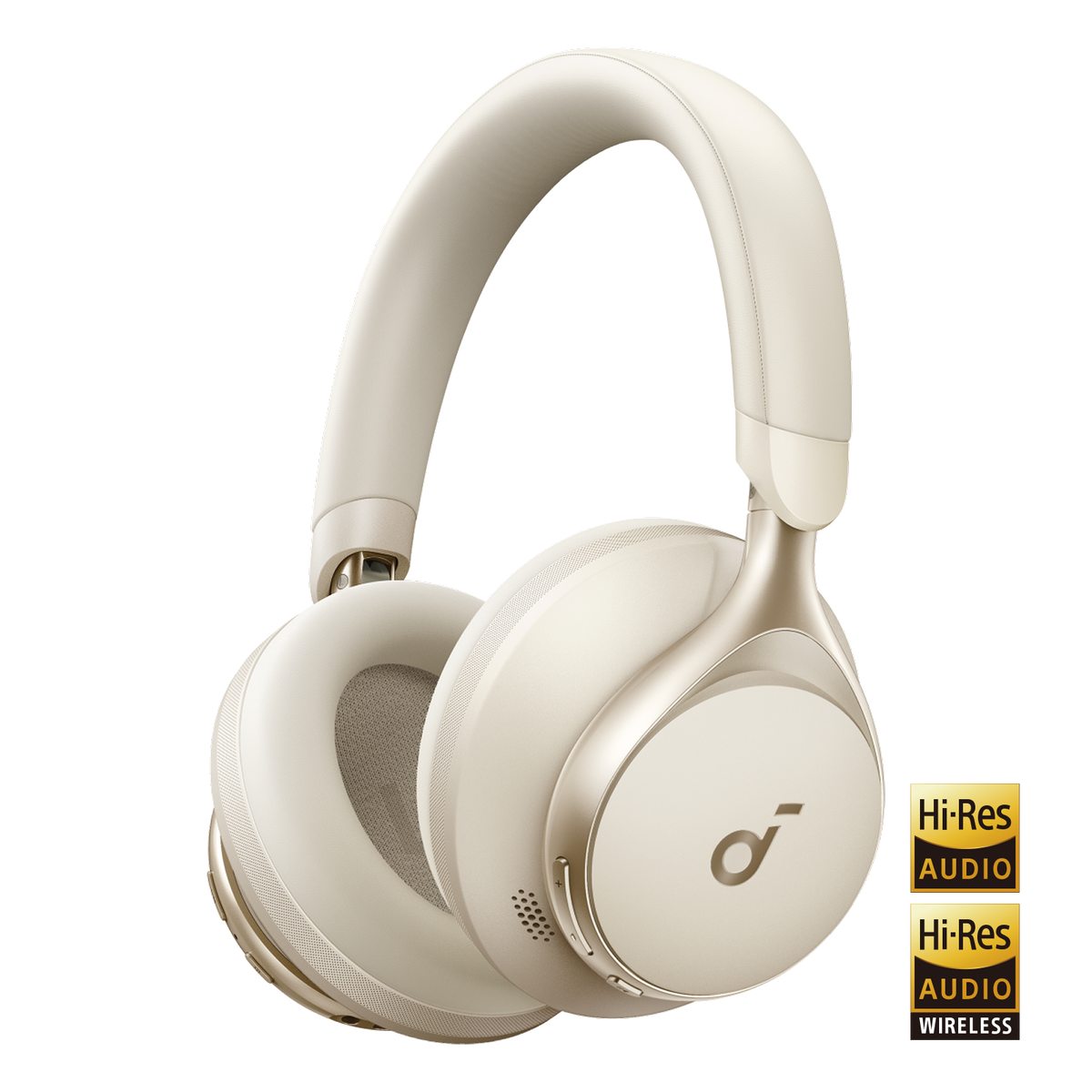 soundcore top over-ear headphones in cream with Hi-Res Audio certification