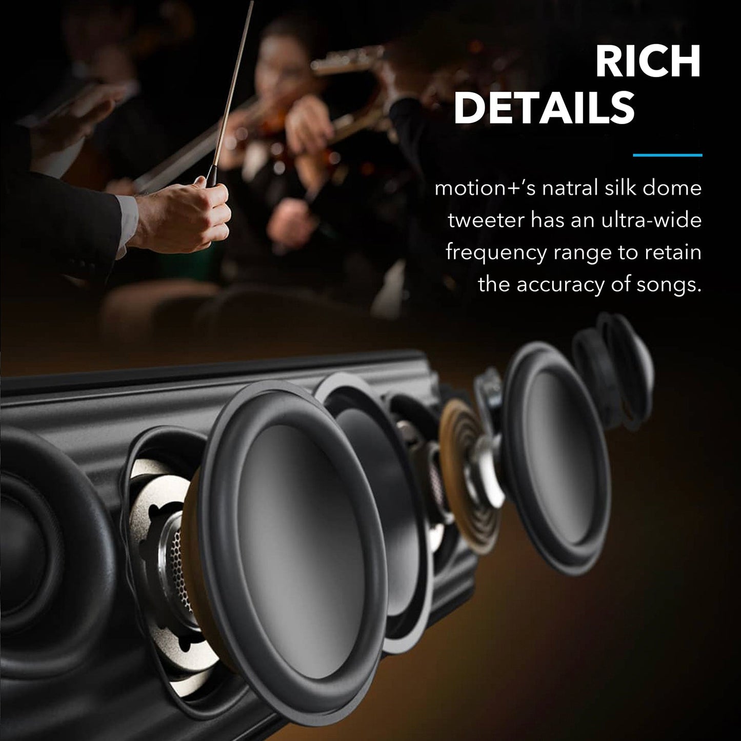 soundcore speaker with wide frequency silk dome tweeter