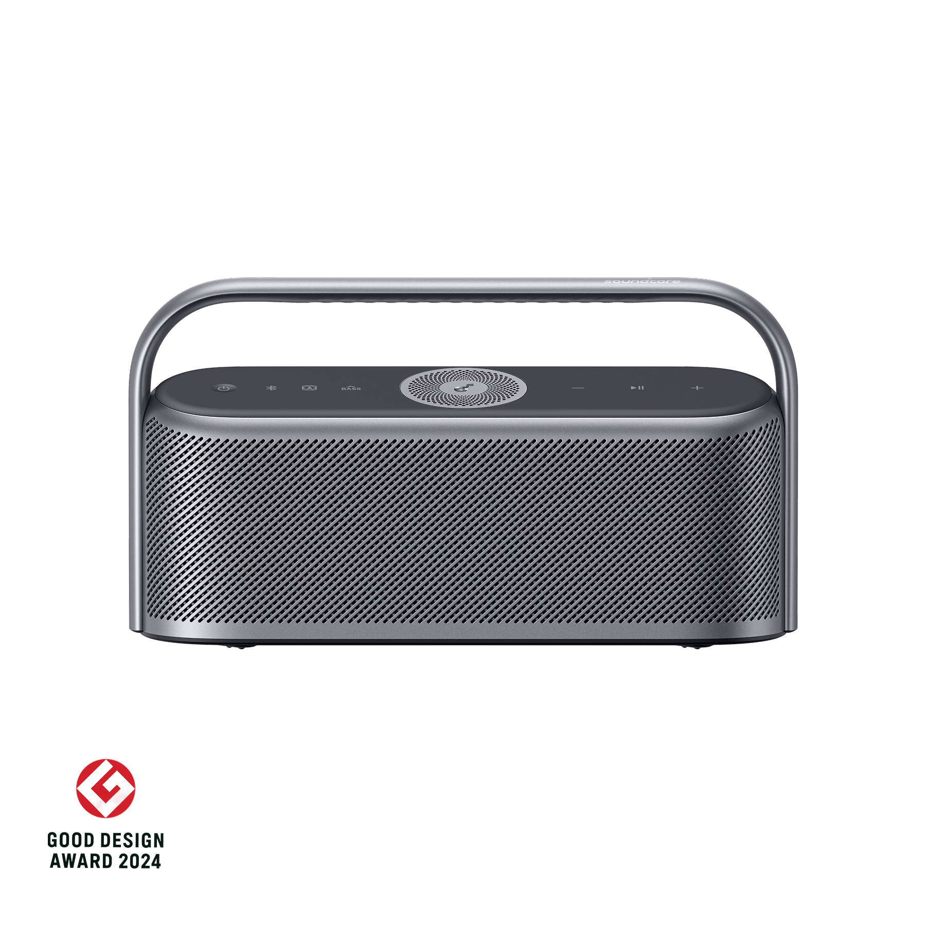 soundcore home speaker with handle and award