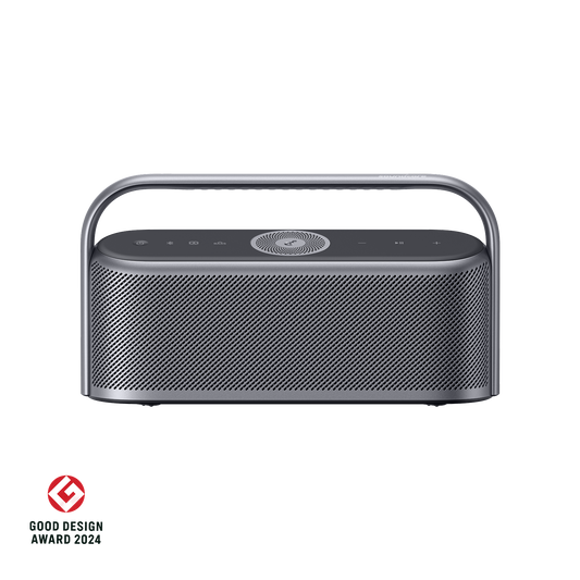 soundcore home speaker with handle and award