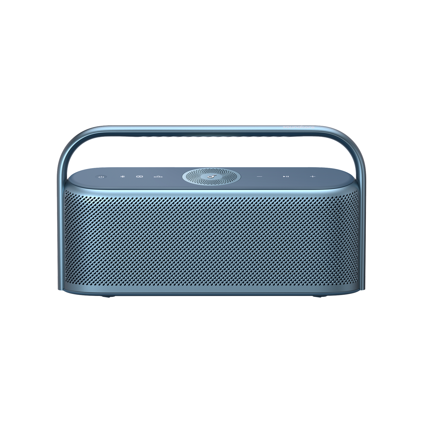 soundcore home speaker with spatial audio and sleek blue design