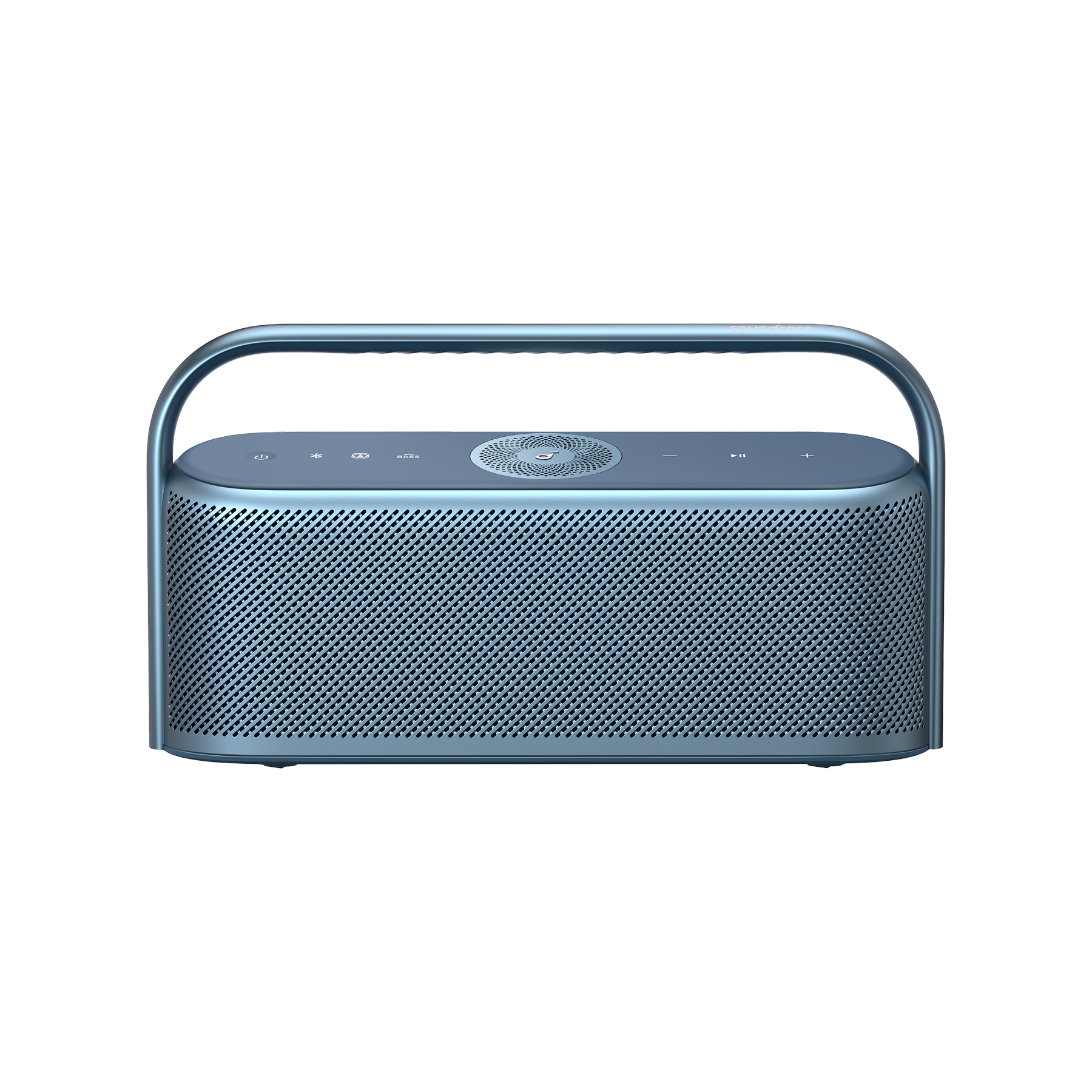 soundcore home speaker with spatial audio and sleek blue design