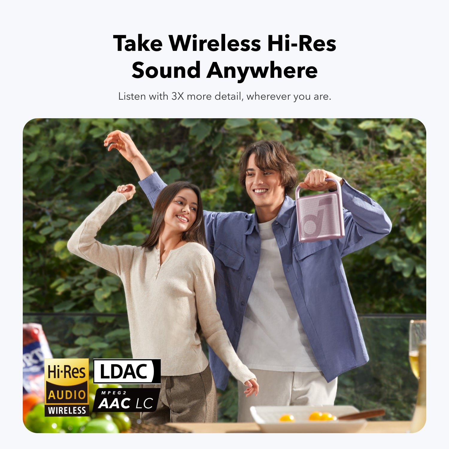 soundcore portable speaker with wireless Hi-Res sound for outdoor listening