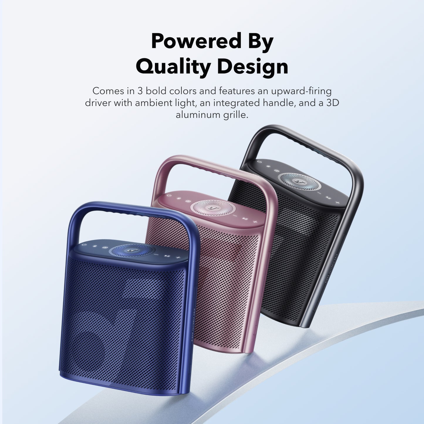 soundcore speaker with upward-firing driver and handle