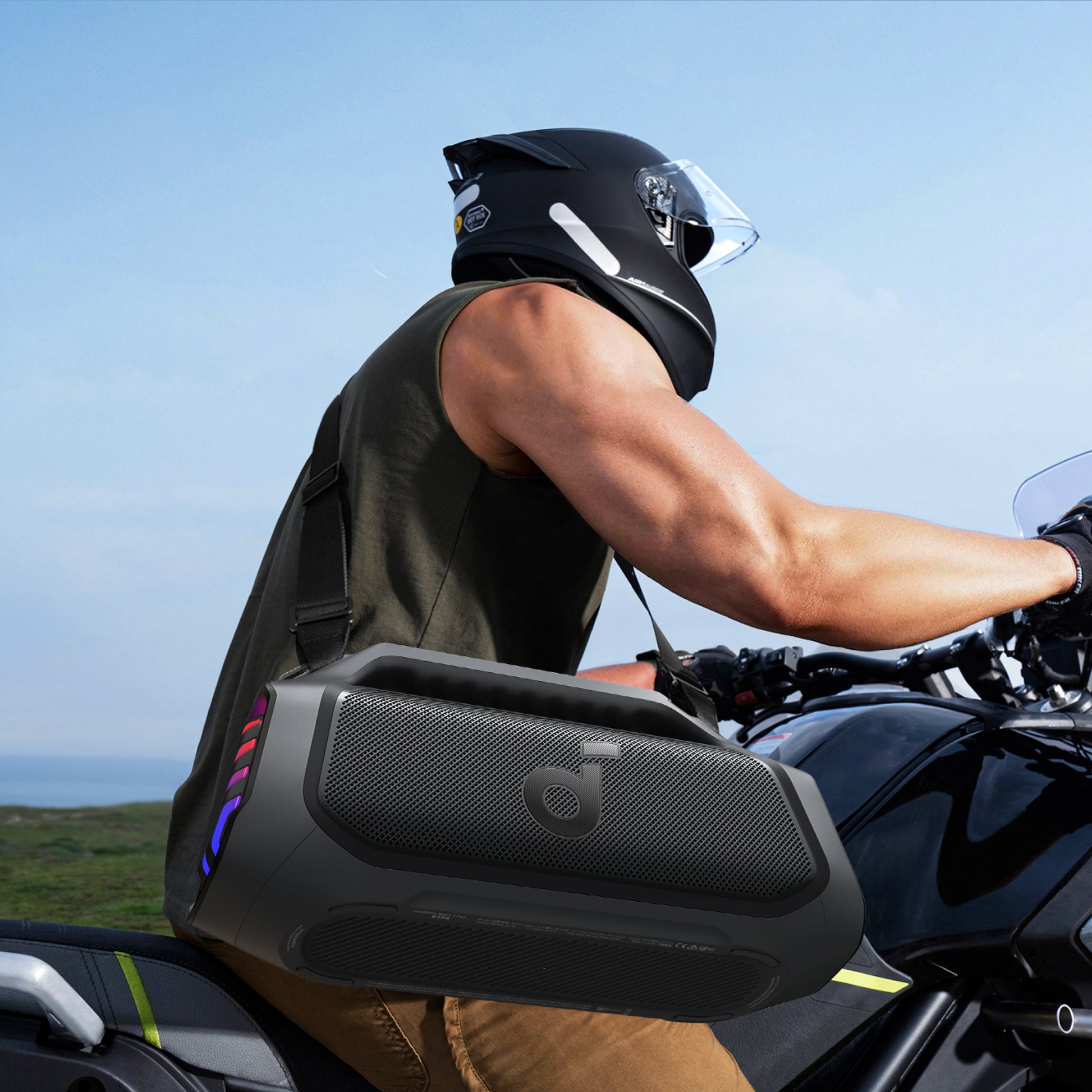 soundcore outdoor speaker with strap for motorcycle trip