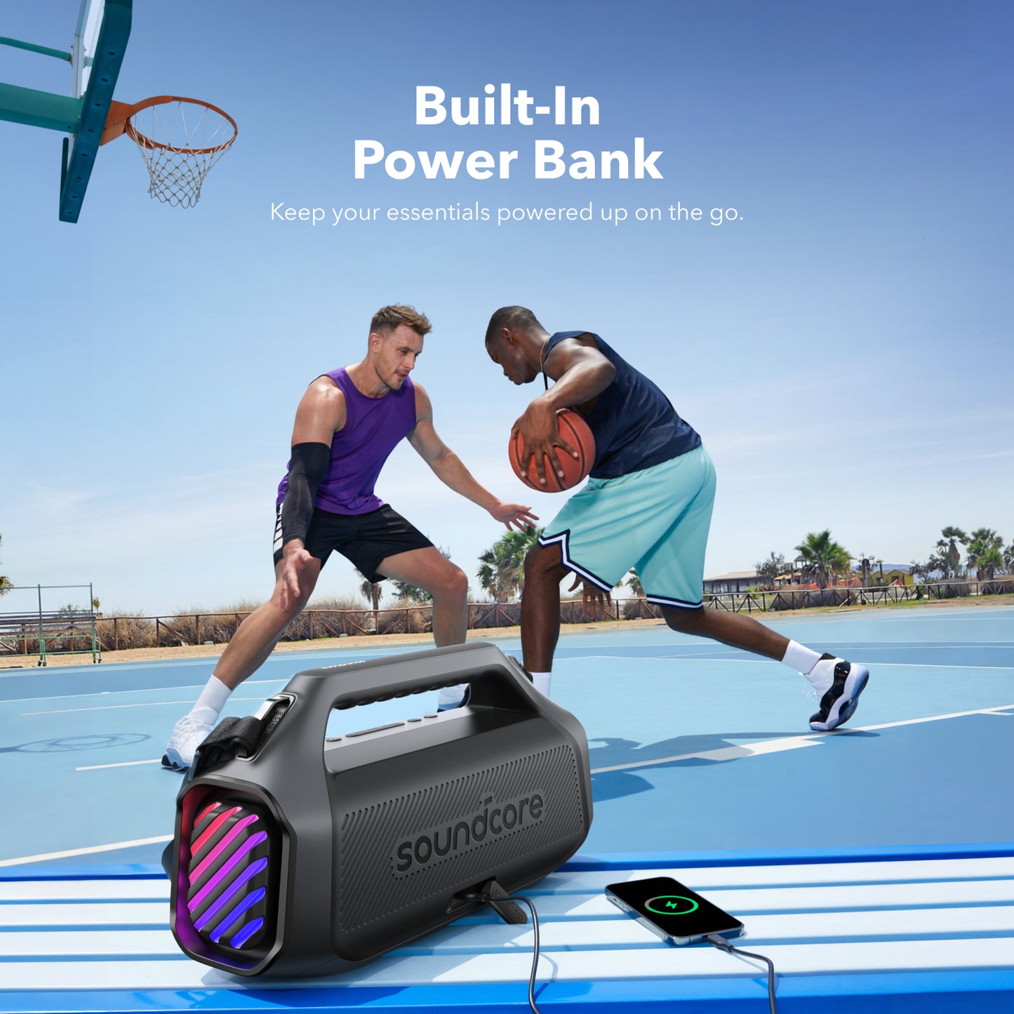 soundcore outdoor speaker with power bank for outdoor basketball
