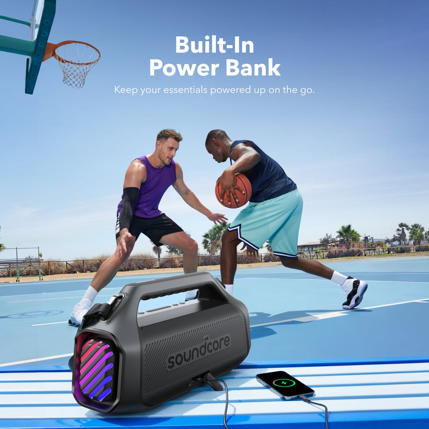 soundcore outdoor speaker with power bank for outdoor basketball